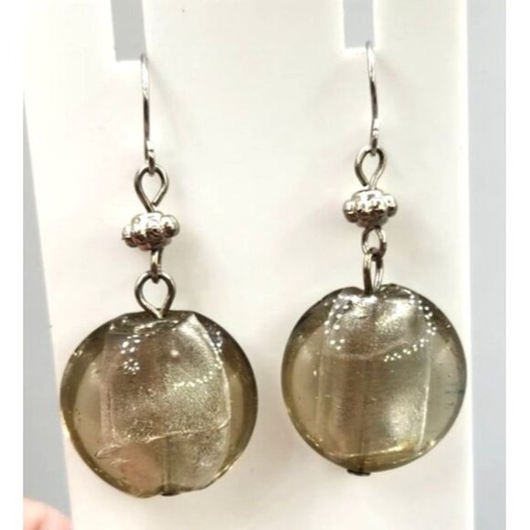 Smoky Gray/Clear Glass Beaded Dangle Earrings - Round - Picture 1 of 3